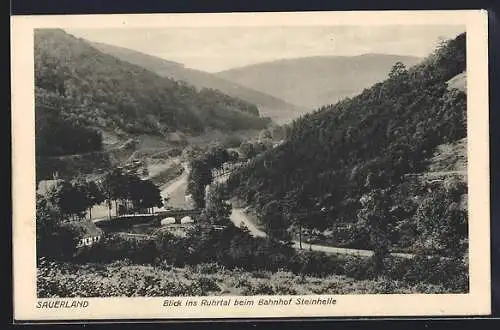 AK Steinhelle /Sauerland, Blick ins Ruhrtal beim Bahnhof Steinhelle