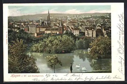 AK Hagen i. W., Panorama mit Stadtgarten