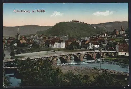 AK Hohenlimburg, Ortsansicht mit Brücke und Schloss