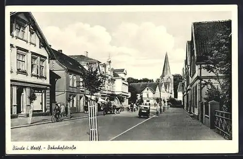 AK Bünde i. Westf., Blick auf die Bahnhofstrasse