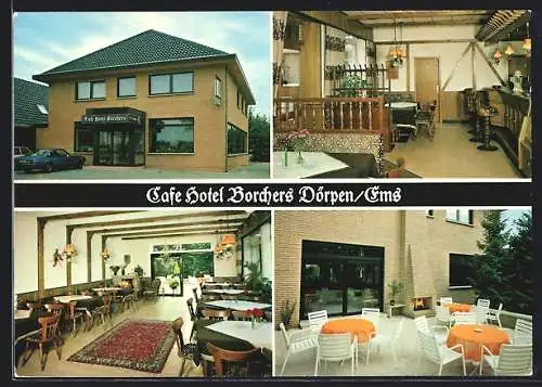 AK Dörpen /Ems, Café Hotel Borchers, Bes. Horst Borchers, Neudörpenerstrasse 210, Aussen- und Innenansicht