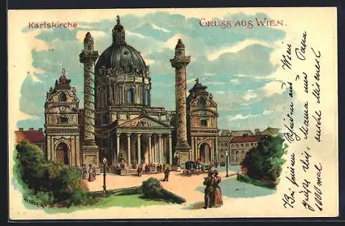 Lithographie Wien IV, Karlskirche