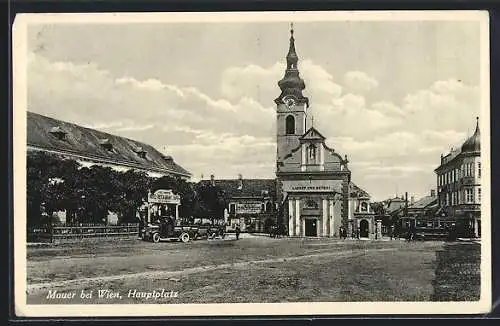 AK Mauer bei Wien, Hauptplatz mit Hotel-Restauraant und Kirche