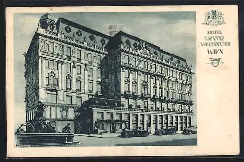 AK Wien I, Hotel Krantz-Ambassador, Autos, Brunnen