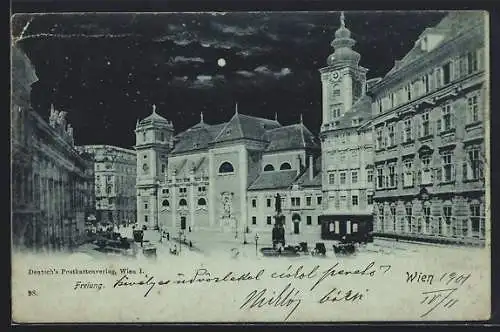 Mondschein-AK Wien, Freiung, Panorama im Vollmondlicht