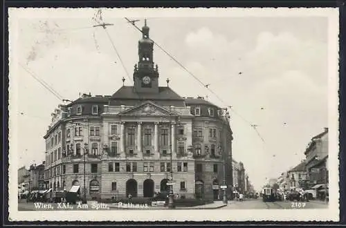 AK Wien, Am Spitz, Rathaus mit Strasse, Strassenbahn