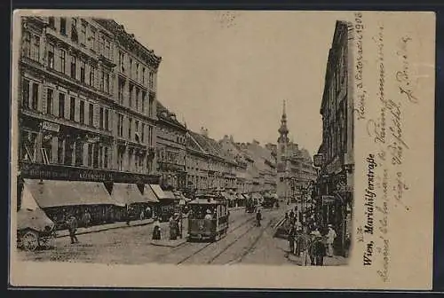 AK Wien, Mariahilferstrasse mit Strassenbahn und Geschäften