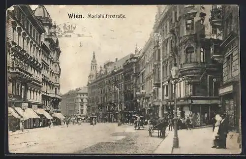 AK Wien, Mariahilferstrasse mit Geschäften, Strassenbahn