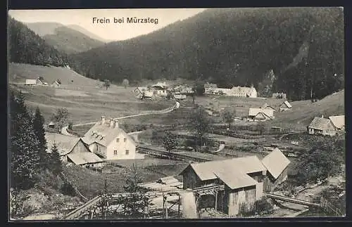 AK Frein bei Mürzsteg, Ortsansicht mit Förderanlage aus der Vogelschau