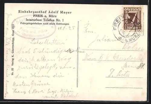 AK Frein a. Mürz, Gasthof von Adolf Mayer