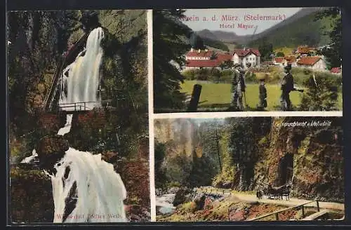 AK Frein a. d. Mürz, Hotel Mayer, Felsenschlucht und Votivbild