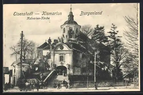 AK Eisenstadt, Besucher vor der Kalvarien-Kirche