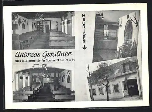 AK Wien, Gasthaus Andreas Gstaltner`s Heuriger, Stammersdorfer Strasse 21, mit Innenansichten