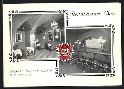 AK Wien, Gasthaus Renaissance-Bar, Innenansichten, Singerstrasse 9