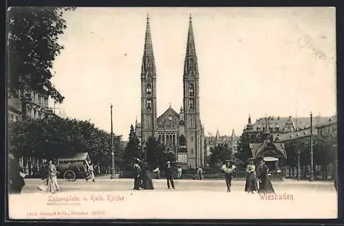 AK Wiesbaden, Luisenplatz und Katholische Kirche