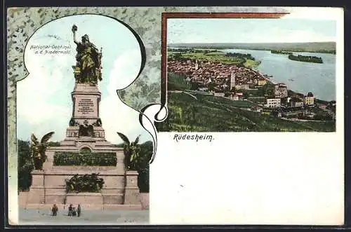 AK Rüdesheim am Rhein, Gesamtansicht u. Nationaldenkmal