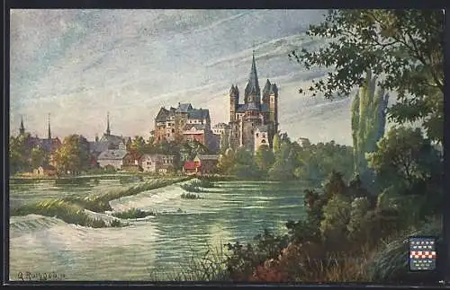 AK Limburg a. Lahn, Blick zum Schloss, Wappen