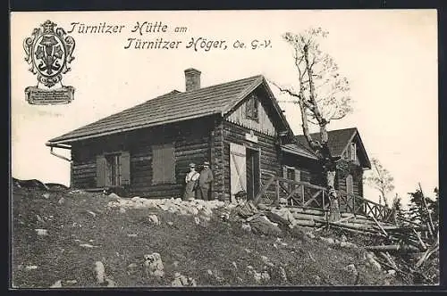 AK Türnitzer Hütte am Türnitzer Höger, Berghütte mit Gästen