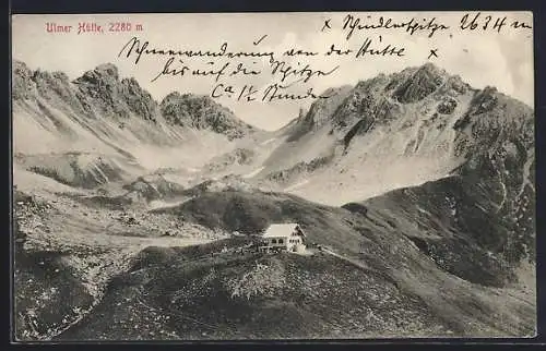 AK Ulmer Hütte, Berghütte aus der Vogelschau