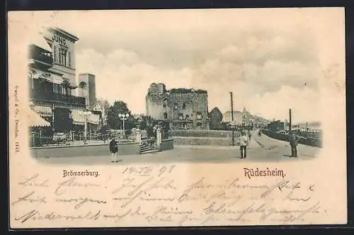 AK Rüdesheim am Rhein, Blick auf die Ruine der Brömserburg