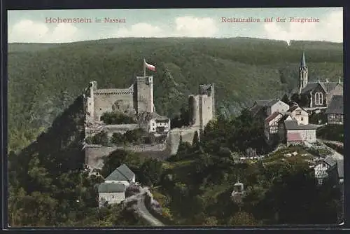 AK Hohenstein in Nassau, Teilansicht mit Restaurant auf der Burgruine