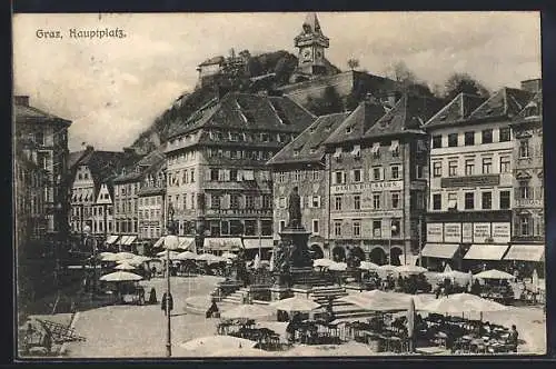 AK Graz, Café Nordstern und Denkmal am Hauptplatz