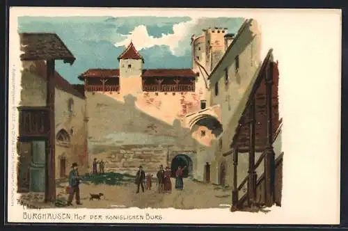 Künstler-Lithographie P. Kraemer: Burghausen / Salzach, Hof der königlichen Burg