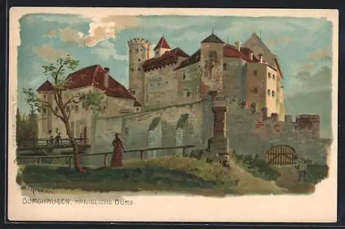 Künstler-AK Burghausen / Salzach, Königliche Burg