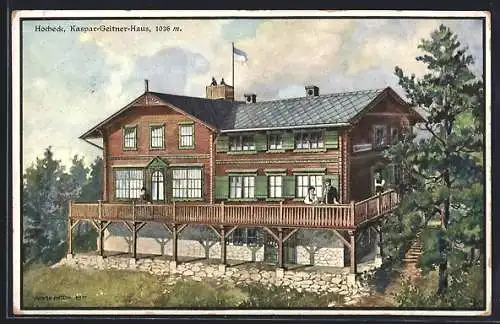 Künstler-AK Kaspar-Geitner-Haus, Motiv der Berghütte am Hocheck