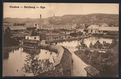 AK Vizakna, Panorama mit Flussbrücke