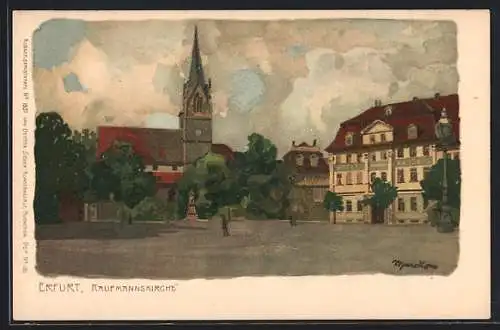 Künstler-AK Erfurt, Kaufmannskirche, Hotel Kaiser