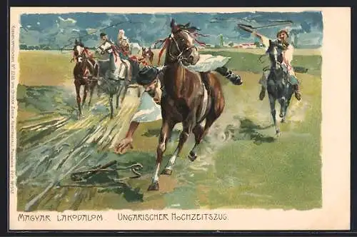 Lithographie Ungarischer Hochzeitszug, Reiter