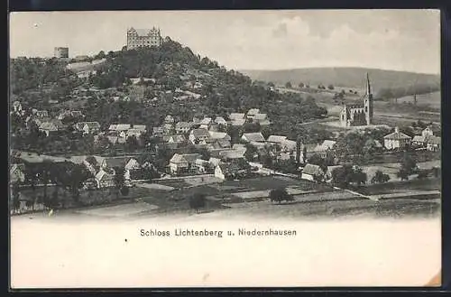 AK Fischbachtal / Odenwald, Ortspanorama mit Schloss Lichtenberg