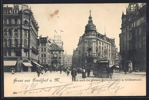 AK Frankfurt, Blick nach der grossen Bockenheimer- u. Goethestrasse, Pferdebahn