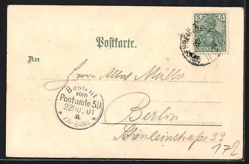 Lithographie Alt-Frankfurt, Römerberg mit Hochzeitskutsche, Neujahrsgruss