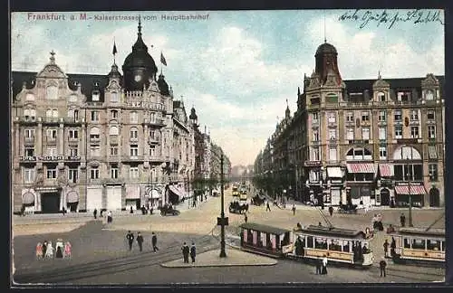 AK Frankfurt a.M., Kaiserstrasse mit Strassenbahn