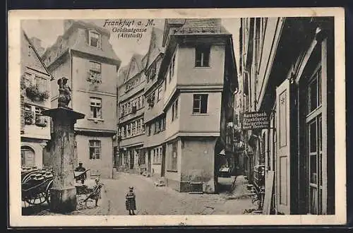 AK Alt-Frankfurt, Goldhutgasse mit Kindern und Kinderwagen