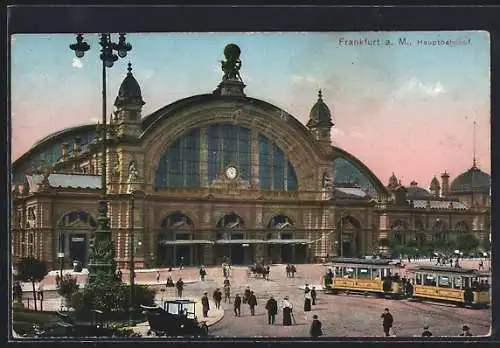 AK Frankfurt, Strassenbahn und Autos vor dem Hauptbahnhof