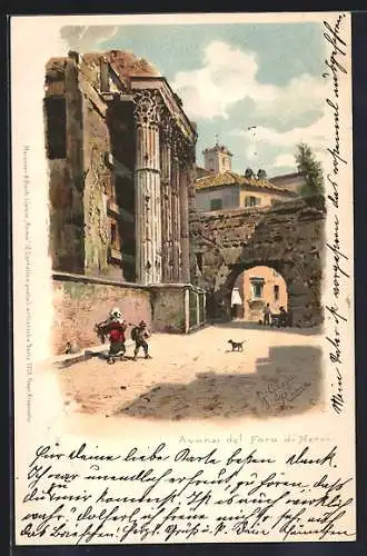 Lithographie Rom, Ruinen des forums von Nervi