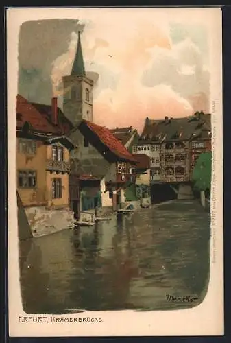 Künstler-Lithographie Alexander Marcks: Erfurt, Krämerbrücke