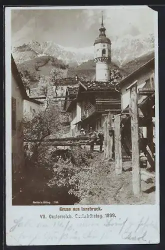 Foto-AK Fritz Gratl, Innsbruck, Gastwirtetag 1899, Blick in den Ort