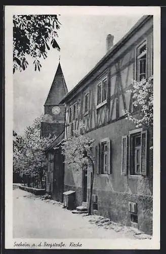 AK Seeheim / Bergstrasse, Strassenpartie an der Kirche