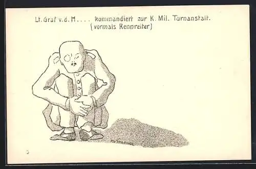 Künstler-AK Lt. Graf v. d. H. kommandiert zur K. Mil. Turnanstalt, in der Hocke