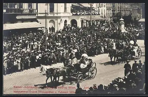 AK Kaiser-Jubiläums-Huldigungs-Festzug Wien 12. Juni 1908, Nationalitäten Gruppe (Strassenleben und Fuhrwerk 1830-1840)