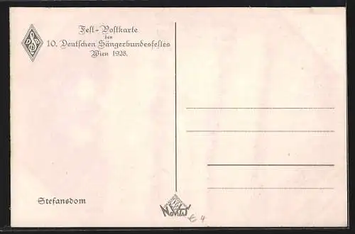 AK Fest-Postkarte des 10. Deutschen Sängerbundesfestes Wien 1928, Stefansdom, Wappen, Flaggen