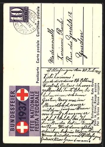 Künstler-AK Schweizer Rotes Kreuz, Bundesfeier 1937, Kinder spielen im Sand