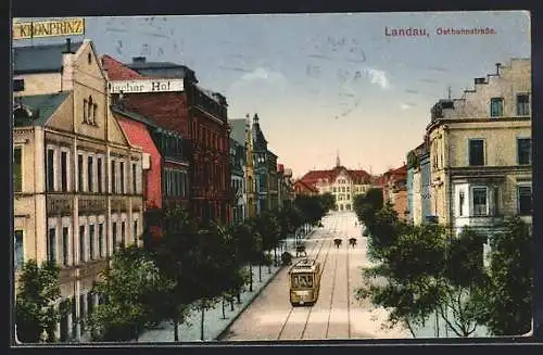 AK Landau / Pfalz, Strassenbahn auf der Ostbahnstrasse