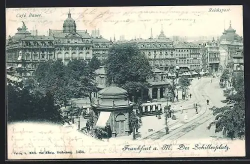 AK Frankfurt a. M., Schillerplatz mit Cafe Bauer u. Reichspost aus der Vogelschau