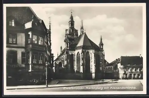 AK Zweibrücken, Marktplatz mit Alexanderkirche