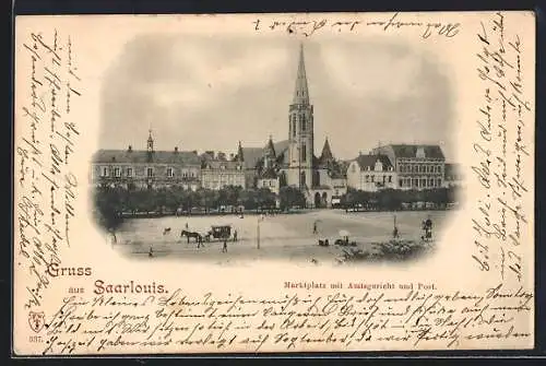 AK Saarlouis, Marktplatz mit Amtsgericht und Post aus der Vogelschau